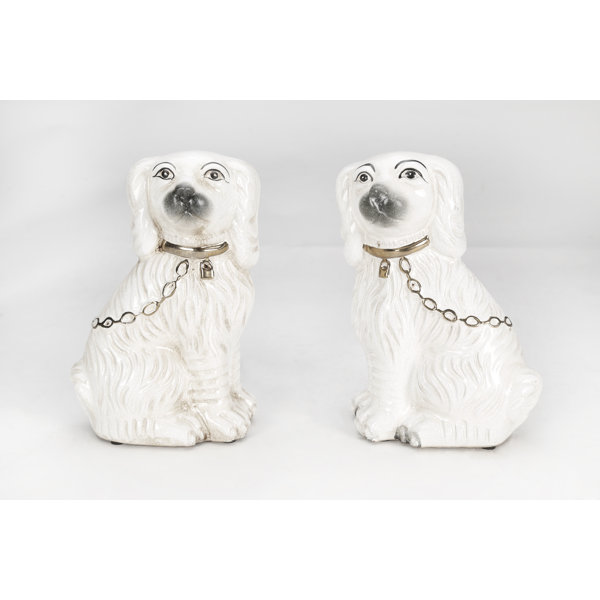 GREEN ROSE MEDALLION PATTERN STAFFORDSHIRE DOGS SET OF 2 main image 1